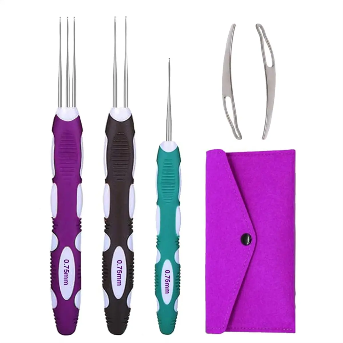 A45I Dreadlock Crochet Needle Tool,Hair Crochet Hooks with Ergonomic Handle, 3Pcs Hair Braid Craft 0.75mm