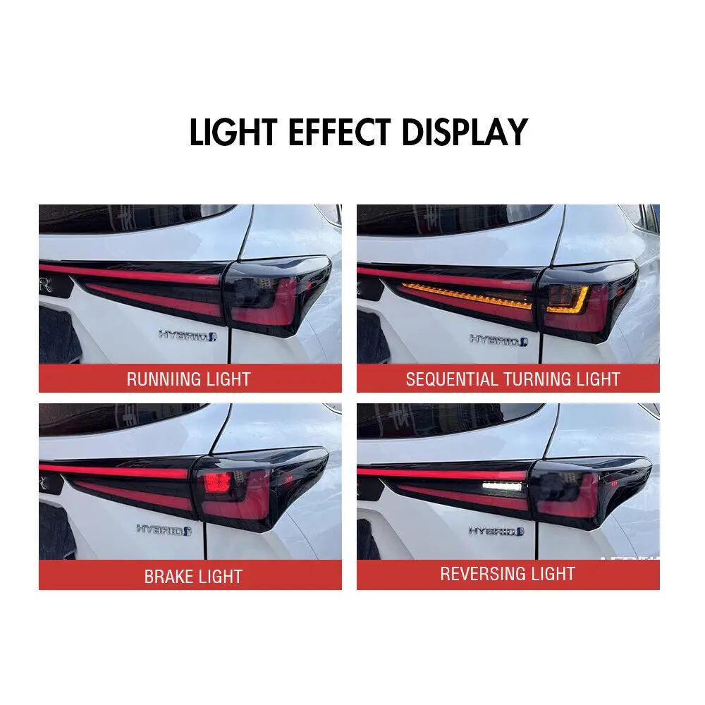 1 مجموعة الدخان LED أضواء خلفية الجمعية لتويوتا هايلاندر 2020-2024 متتابعة بدوره إشارة الجذع الخلفية مصابيح الفرامل الرسوم المتحركة #5