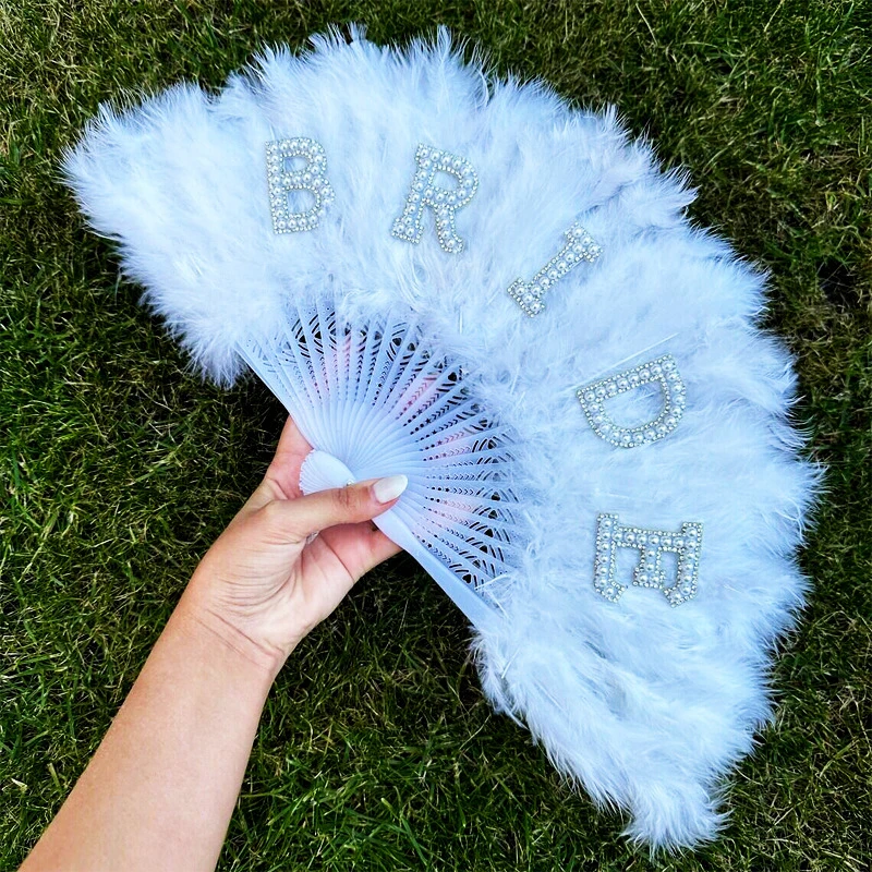 Bride Feather Fan Bachelorette Hen Do Party Bach Weekend Girls Trip Fall Winter Wedding Engagement Bridal Shower Decoration Gift