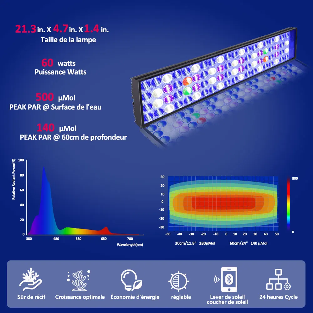 Imagem -03 - Popbloom-iluminação Led para Aquário Marinho Lâmpada de Aquário de Água do Mar Espectro Completo para Tanque de Peixes Coral de Recife 200240cm