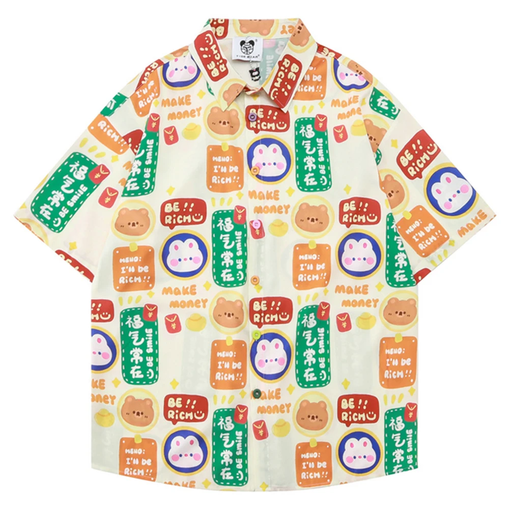 

Cartoon Full Print Hawaiian Shirts Men Summer Button Up Casual Women Shirt Unisex Clothing