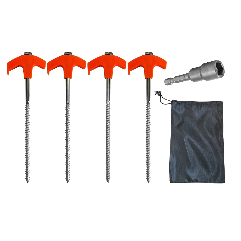 Screw-in Tent Stakes with Hex Socket Metal Threaded Tent Spikes Heavy Duty Outdoor Steel Pegs for Outdoor Camping