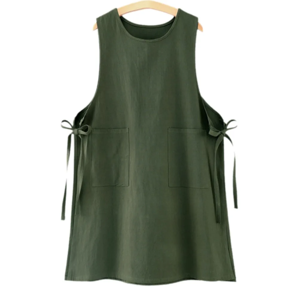 

Universal Rural Style Round Neck Apron Stain Resistant with Side Strap Kitchen Apron with Pocket Cotton Baking Work Clothes Cafe