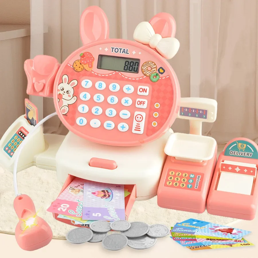 

Pretend Play Cash Register Toys Children's Cute Rabbit Supermarket Simulation Cash Register Toy Light and Sounds Kids Xmas Gifts