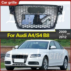 Parrilla de capó de panal con logotipo de emblema, parrilla de malla de parachoques delantero para Audi A4 S4 B8 RS4 2009 2010 2011 2012, parrillas de carreras