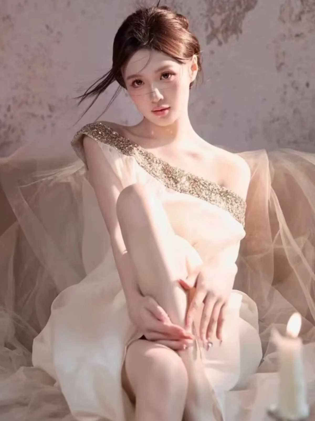Dance Studio New One-Shoulder Sequin Dress Sexy Photography Studio Photo Shoot Clothing for Beautiful Girls And Women
