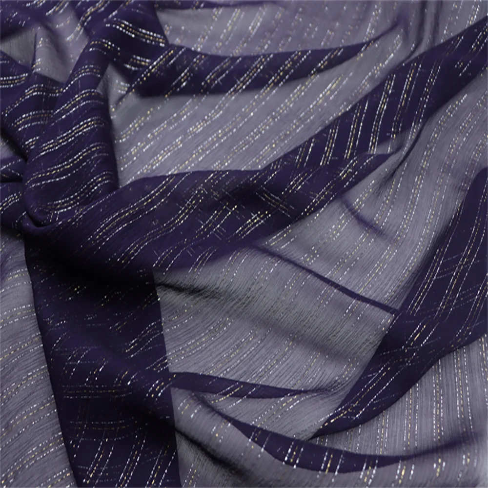 

Elegant Woven Mulberry Comfortable Silk Crepe Chiffon Fabric Metallic Gold Silver Linen for Spring Cloth Dress Apparel