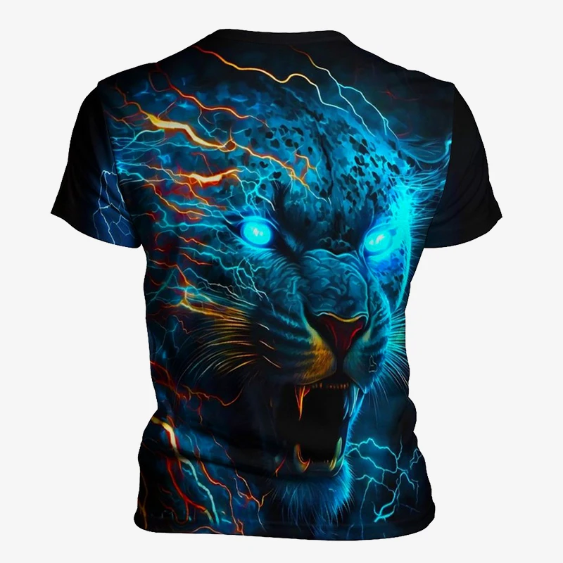 2023 New Cool Animal Panther T Shirt For Men Summer Short Sleeve Leopard 3D Printed T-shirt Fashion Streetwear Tops Tee Clothes