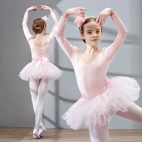 Imagen 1 del producto Vestido de baile para niñas, ropa de actuación, Ropa de baile de Ballet de manga larga, vestido de Ballet para niños pequeños, faldas de baile para niños