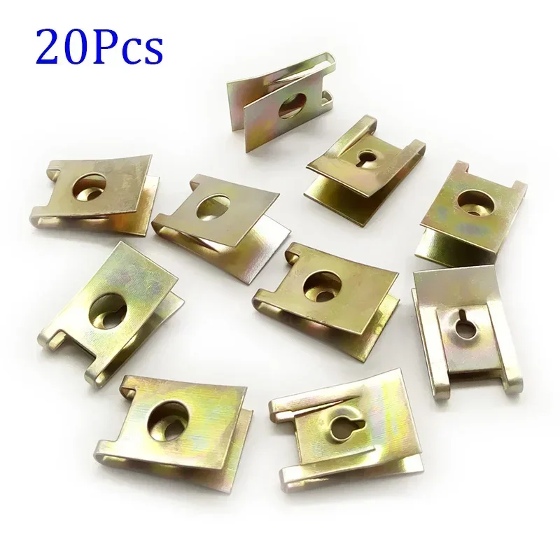 20Pcs Car Screw Base U-Type Mount Fastener Clips Motor Fender Bumper Protection Metal Clip