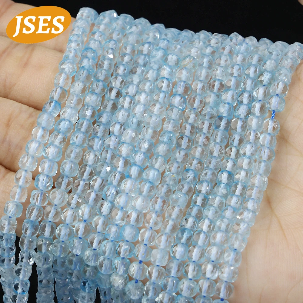 AA Natural Blue Topaz Faceted Cube Beads Loose Stone Small Tiny Seed Beads for Jewelry Making DIY Accessories Bracelet Necklace