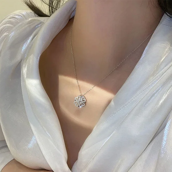 1pc Heart Shaped Four Leaf Clover Pendant Necklace Jewelry Zircon Women Love Clavicle Chain Gifts Openable ChokerJewelry_maomaolike.com