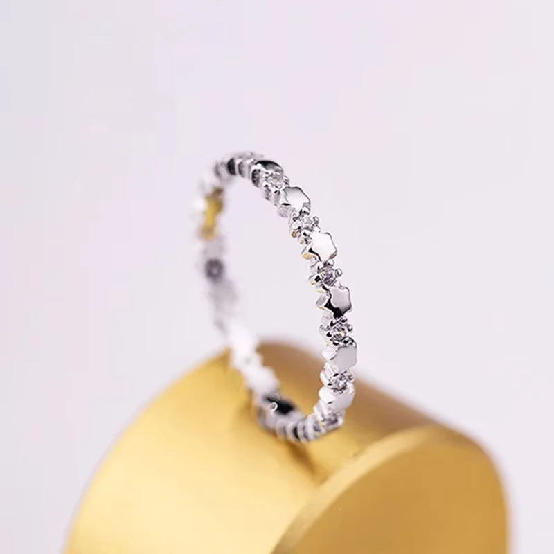 Huajie بسيط الجمال كريستال ستار خواتم خواتم نسائية مشرقة الزركون خاتم فضة ساحر حفلة هدية مجوهرات الاتجاه #1