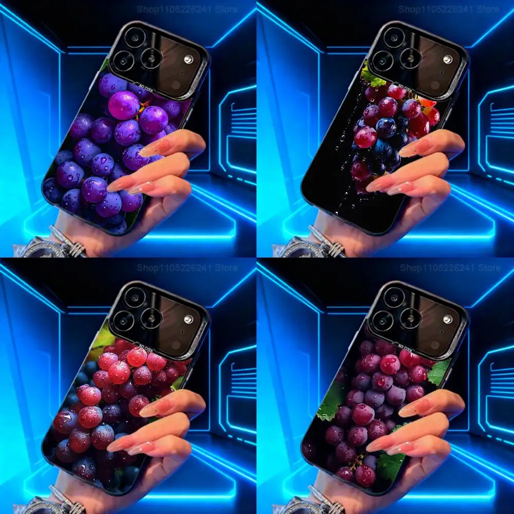 

Purple Art Fruit Grapes For iPhone 15,14,13,11,SE,XS,MAX,12,16,17,Mini,Pro,Black Matte Silicone Cover Case