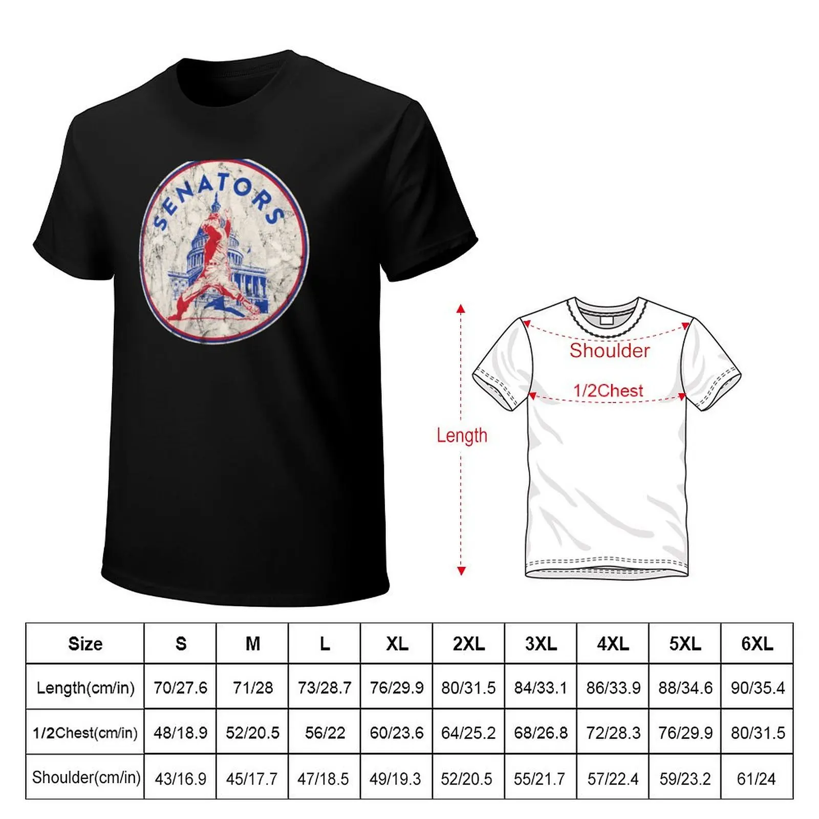 Vintage Washington Senators baseball logo Distressed version T-Shirt Big Size Short Sleeve Tee for Men