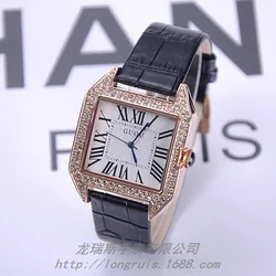 GUOU Brand Genuine Leather retro Roman scale personality fashionable high-grade square  Korean quartz female watches