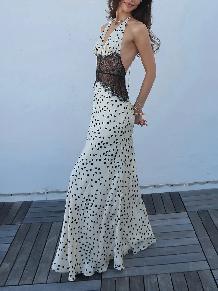 TWOTWINSTYLE ضرب اللون تقسم موجة نقطة فساتين أنيقة للنساء الرسن أكمام شير المرقعة الدانتيل فستان مثير الإناث جديد #3