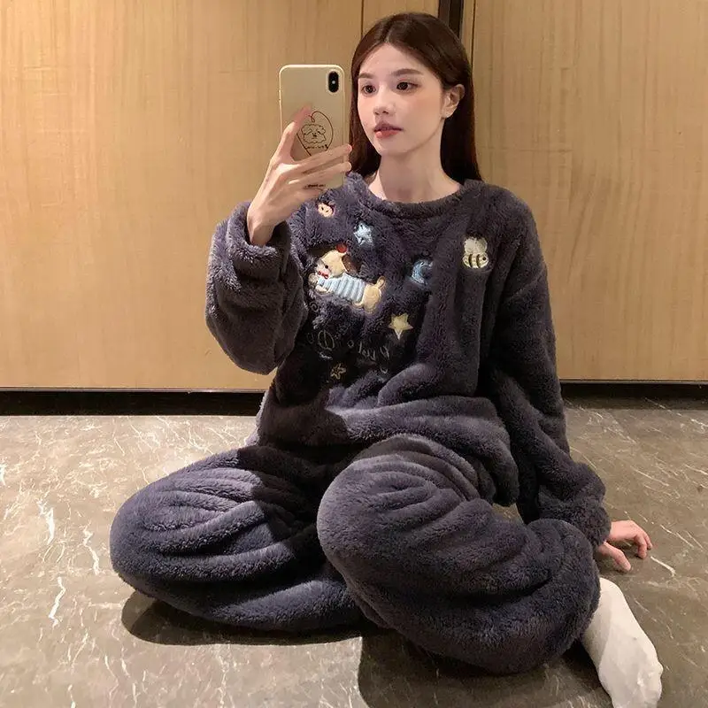 

New Kawaii Girl Winter Homewear Women's Pajama Set Warm Sleepwear Nightwear Sexy Pyjama Couple Offer Suits Thicken Sleepwear