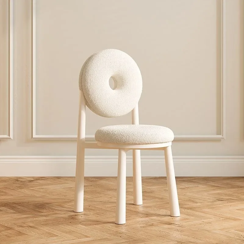 A set of two Internet celebrity donut dining chair Creative desk back makeup chair Home bedroom cream wind lamb fleece