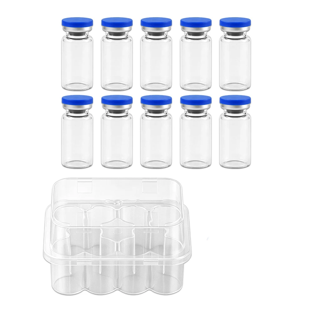 Frascos de Vidro Estéreis de 3/5/7/10ml Selados com Tampa de Borracha e Tampa de Alumínio Plástico sem Rebarbas, com Caixa de Armazenamento, Embalagem Estéril