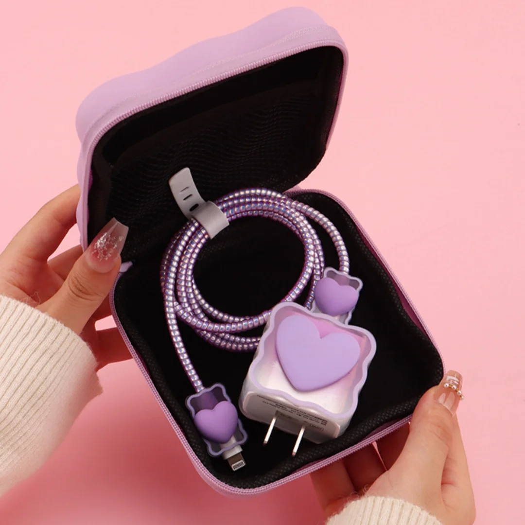 

Портативная сумка для хранения наушников, милый органайзер в форме сердца, дорожный кейс для косметики и помады, портативный чехол на молнии для карт