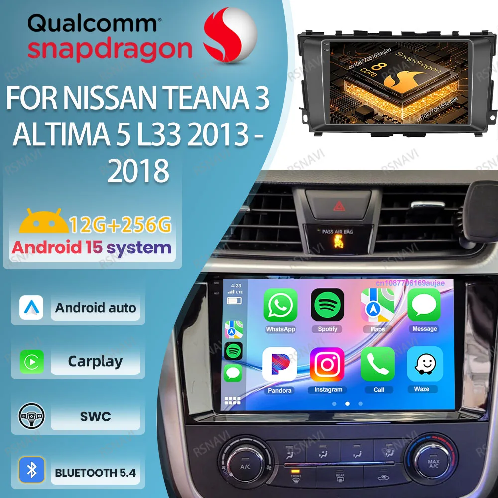 Radio de coche Android 15 para Nissan Teana 3 Altima 5 L33 2013 - 2018 Lancia Ypsilon Korando Sports V60 Renault Scenic Astra H Tsuru