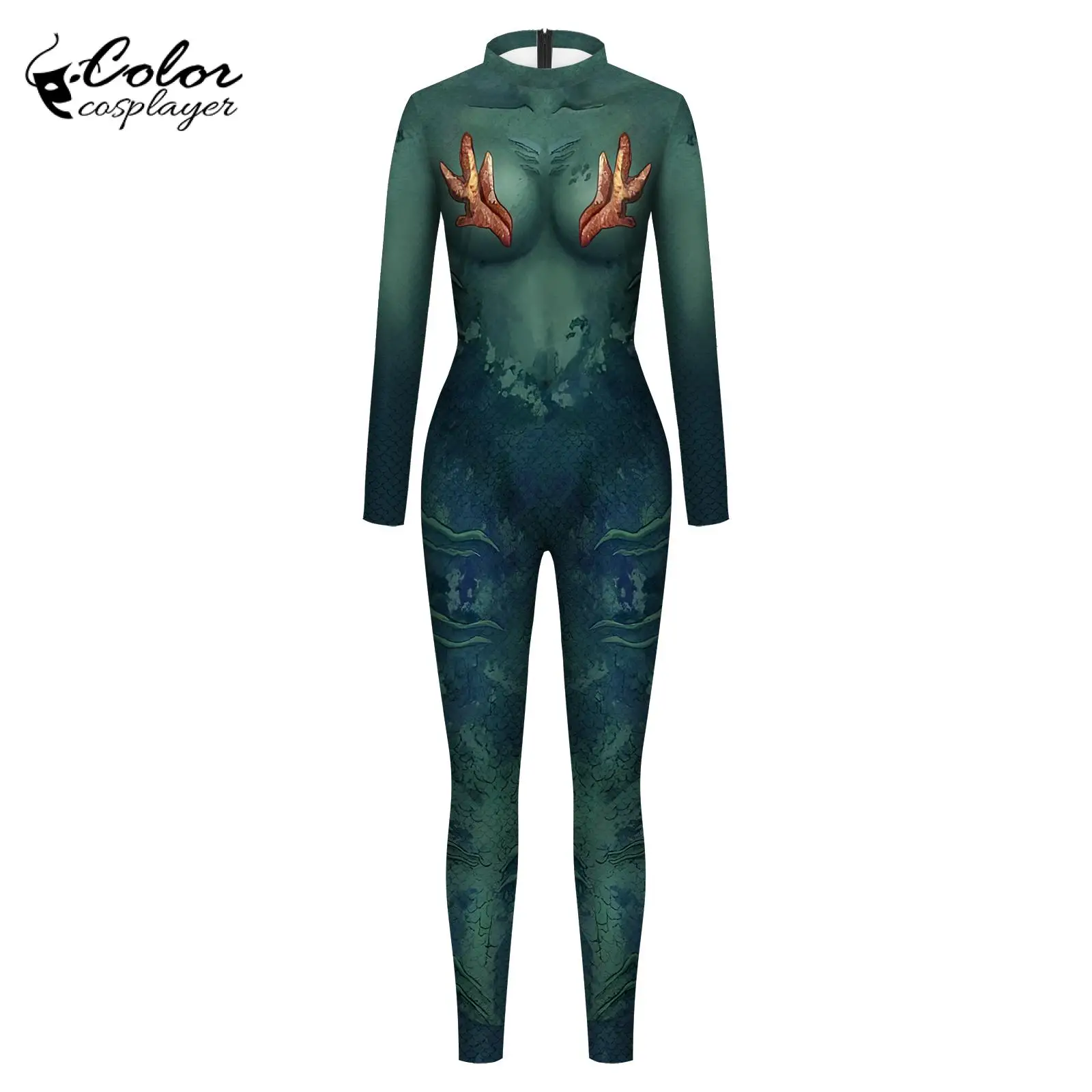 Mono verde oscuro de manga larga para mujer, traje de Cosplay de Halloween, traje Zentai para adultos