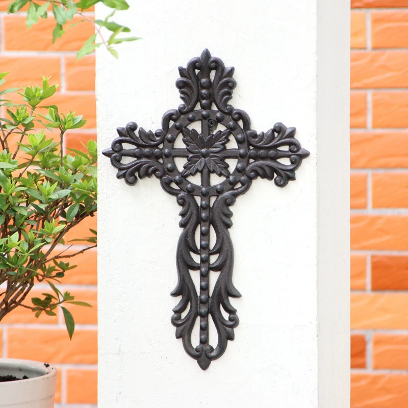 Retro Large Christian Cast Iron Wall Cross Ornament A B Designs For Church Home Decoration Hand Crafted Metal Crucifix Pendant