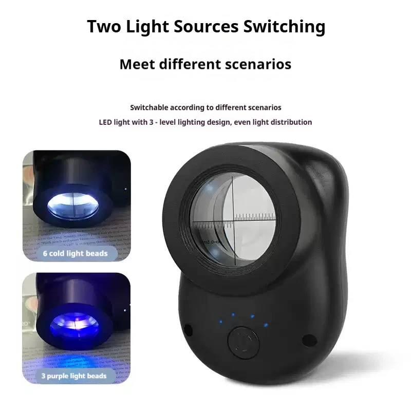 HD 40X Rechargeable Gem Inspection Loupe K9 Optical Glass UV White LED Cross Scale Magnifier for Jewelry Diamond Jade Appraisal