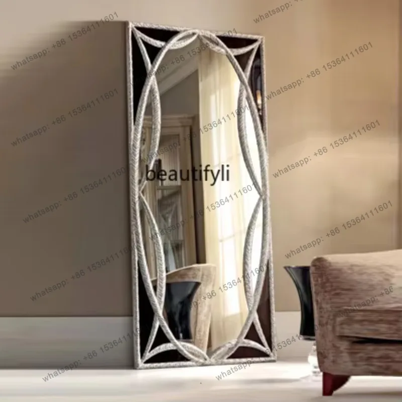 

D30 European Style Postmodern Dressing Mirror Solid Wood Carved Decorative Mirror Villa Bedroom Fitting Mirror