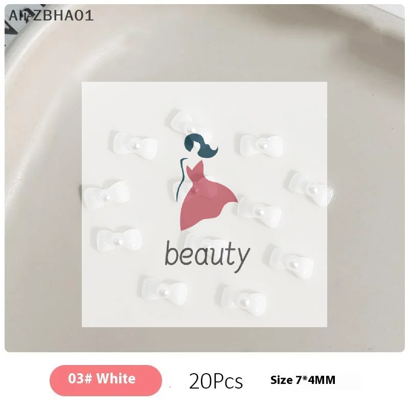 20 قطعة مسمار الفن زينة DIY بها بنفسك مانيكير بلون الحد الأدنى اللؤلؤ الانحناء مسمار السحر Bowknots صغيرة الراتنج الراين مطعمة