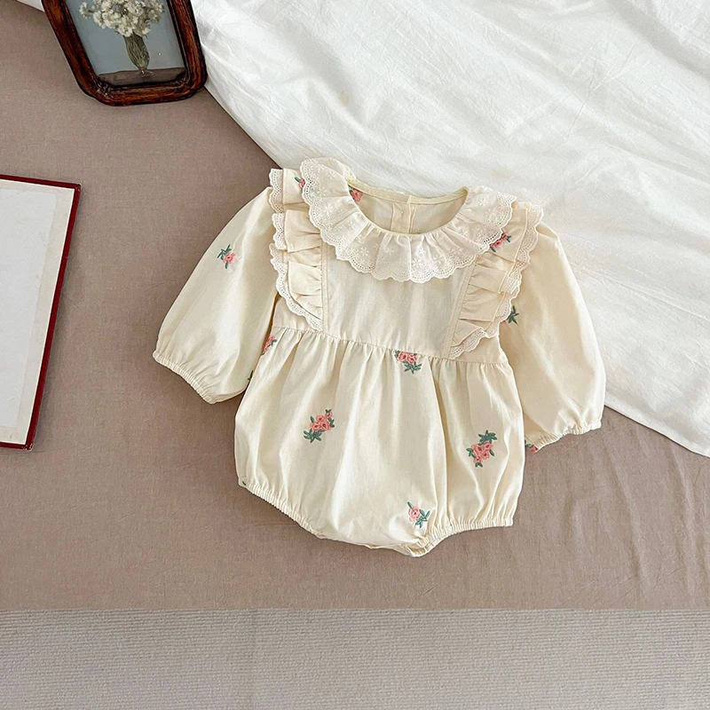 2026 ربيع جديد الرضع طفلة داخلية بأكمام طويلة القطن التطريز الوليد طفلة بذلة 0-24 متر رومبير للأطفال #6