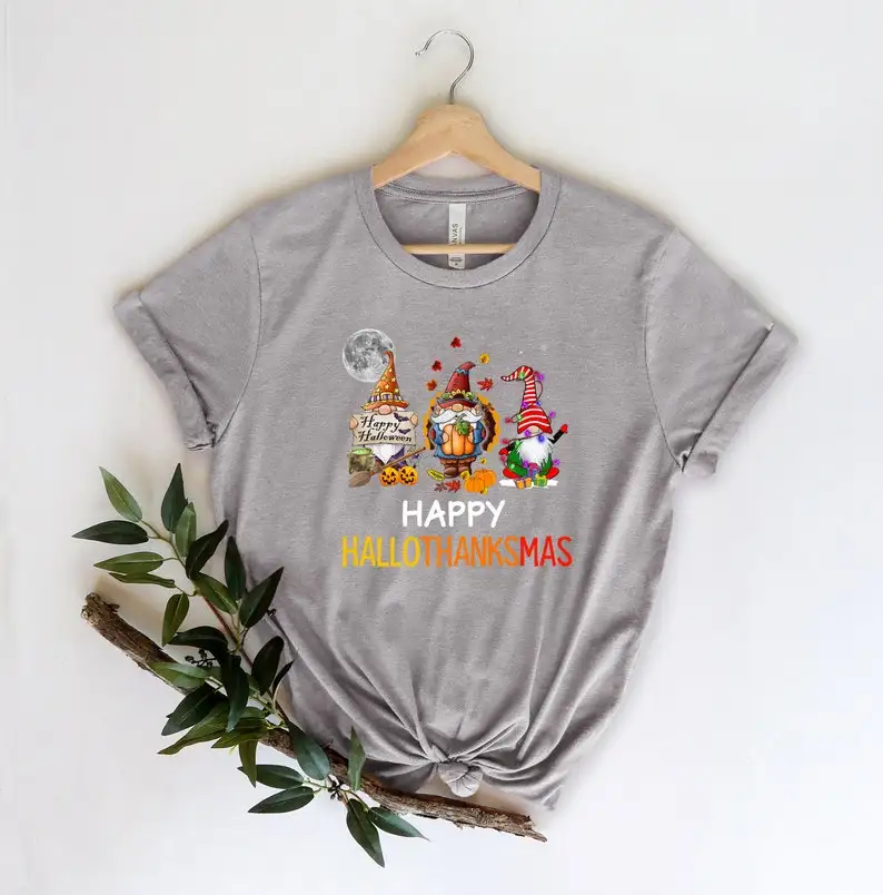 Happy Hallothanksmas Tshirt, Halloween Gift Party Gnomes Lover 2022 Merry 100% Cotton Fashion Streetwear harajuku Drop Shipping