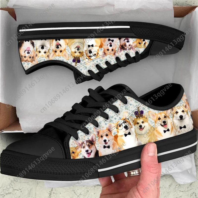 

Cute Corgi Pattern Low Top Sneakers Mens Womens Teenager High Quality Canvas Sneaker Couple Shoes Custom Personalized Shoe