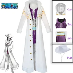 anime cosplay costume Purple Dress Uniform Long Fur Collar White Cloak Punk Outfit halloween costume women