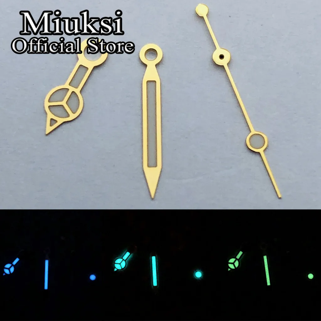 Miuksi yellow gold blue green watch hands luminous fit ETA 2824 2836 NH35 NH36 Mingzhu DG2813 3804 Miyota8215 821A 8205 movement