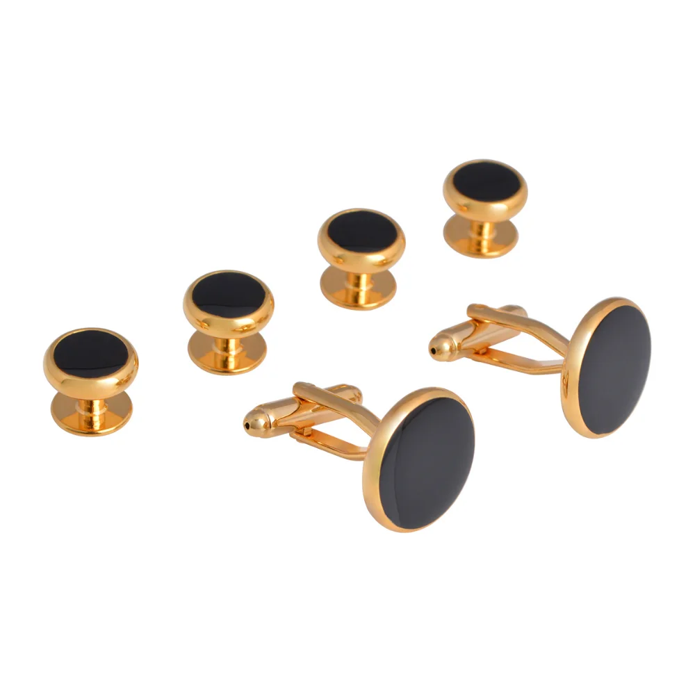 Exquisite Black Gold Round Cufflinks Set Metallic Business Formal Wear Accessories Sophisticated Cuff Decoration for Suit Shirt