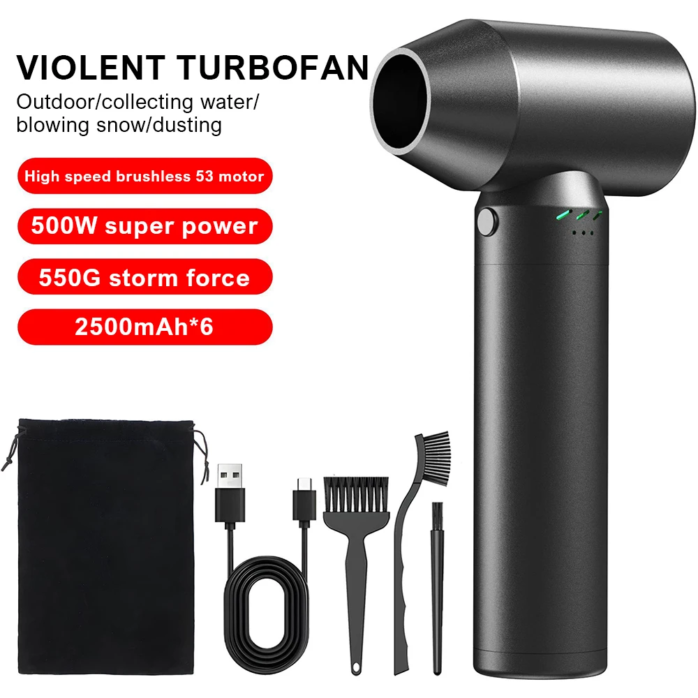 500W Turbo Jet Fan 80000RPM Turbo Jet Fan XL Violent Turbo Fan 53MM Brushless Motor Handheld 3 Speed Control Powerful Air Blower