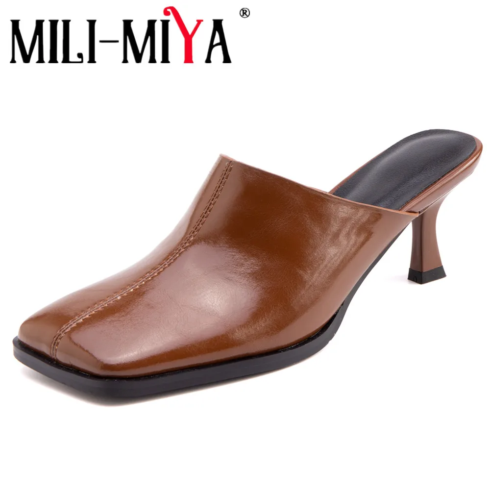 

MILI-MIYA New Women's Square-Toe Cow Leather Pumps With Three-Colour Thin Heels Slip On Solid Color Plus Size 34-42 Handmade