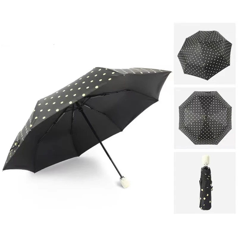 Classical Polka Dot Print Umbrella Black Coating Sunscreen Sunny Umbrella Rain Female Automatic Three Folding Umbrella Gifts