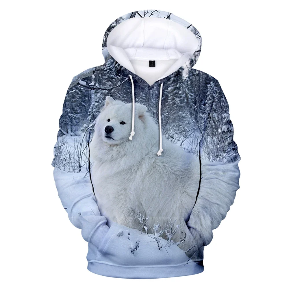 Samoyed Lobo Hoodie para homens, Impressão 3D, Harajuku Outono, Moletom, Para Com Capuz