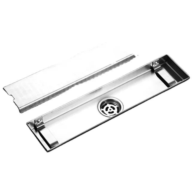 

Stainless steel concealed invisible tile insert bathroom long linear floor drain
