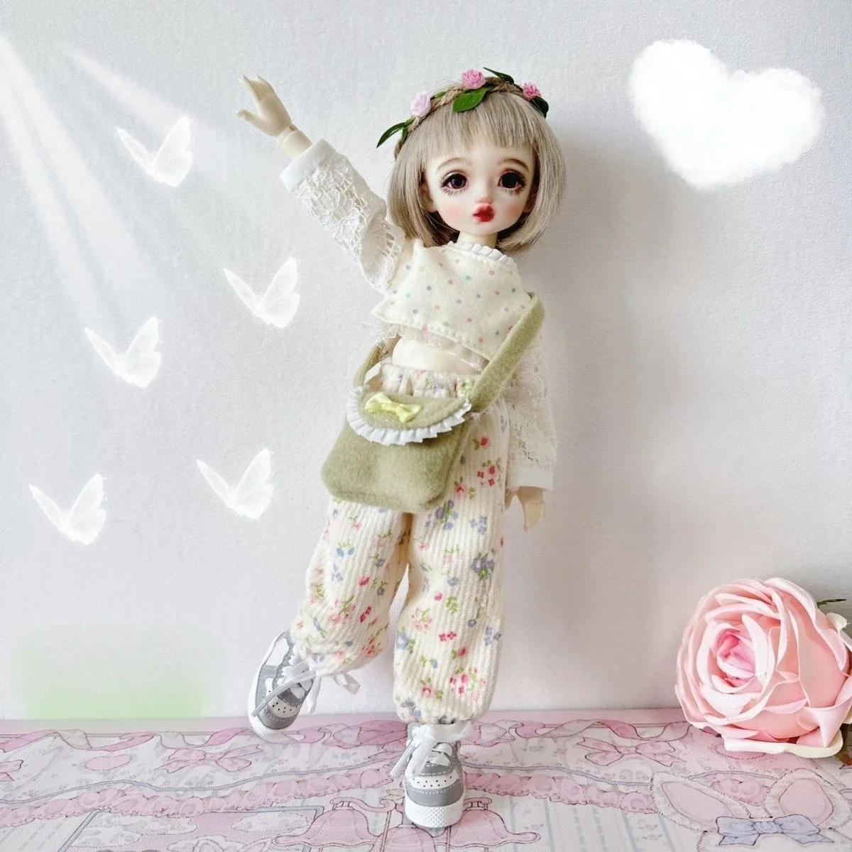 Traje de ropa para muñeca Bjd de 30cm, juguetes de vestir, Sudadera con capucha, pantalones con linterna, bolsa y corona, accesorios para muñecas, sin muñeca, 1/6