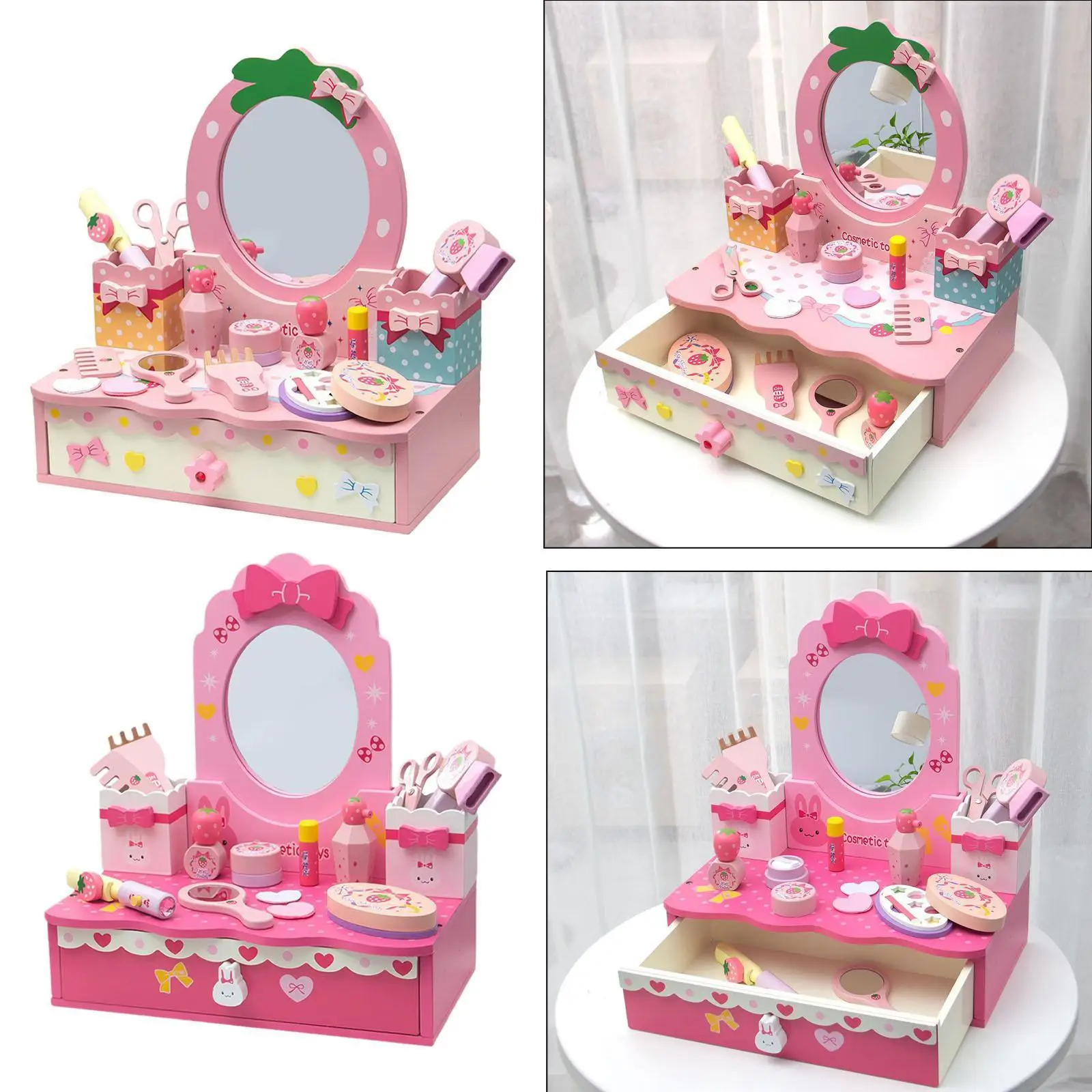 Juego de tocador de madera para niños, juego de maquillaje, juguete de desarrollo, accesorios de maquillaje, juego de salón de belleza, regalos para niñas pequeñas