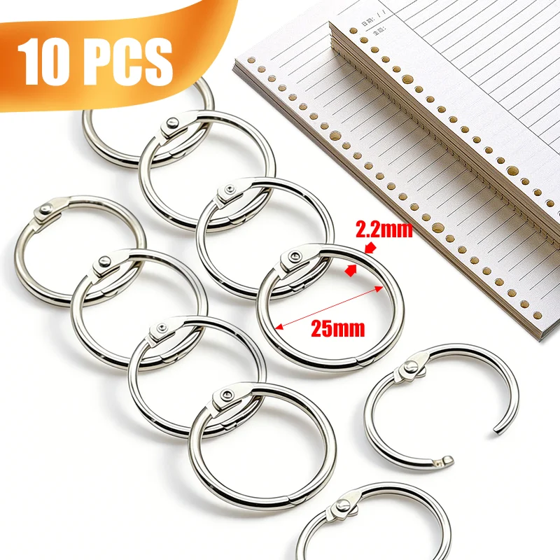 10Pcs Silver Metal Binder Rings 25mm Loose Leaf Book Rings for Notebook Diary Office School Supplies DIY Albums