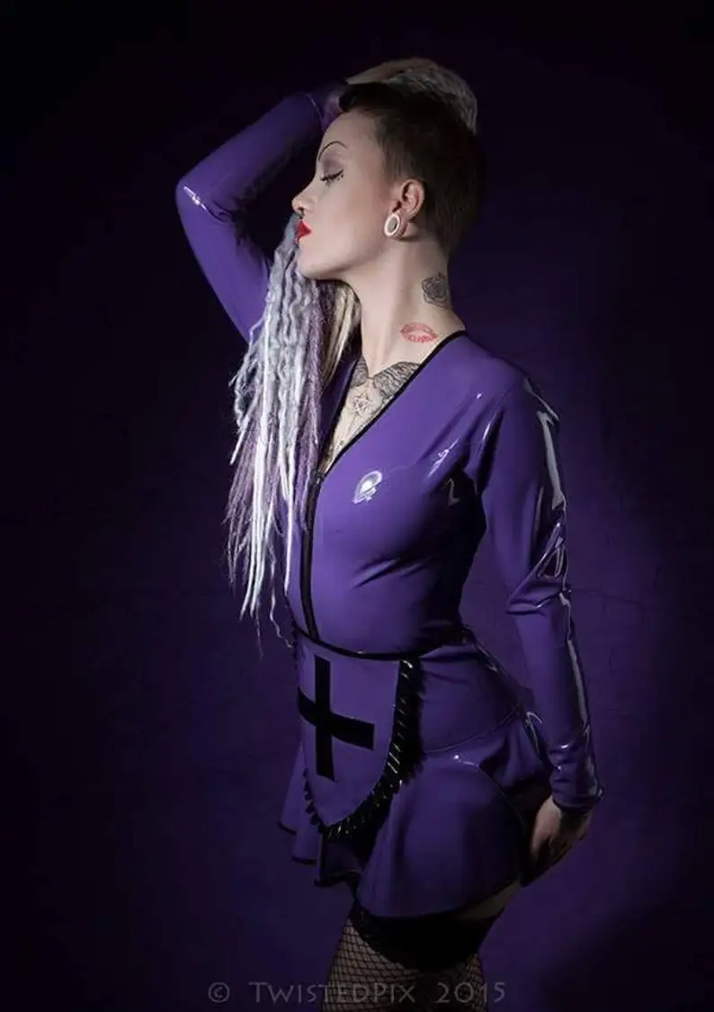 Latex rubber sexy handmade nature fetish Long Sleeve Latex Nurse Dress