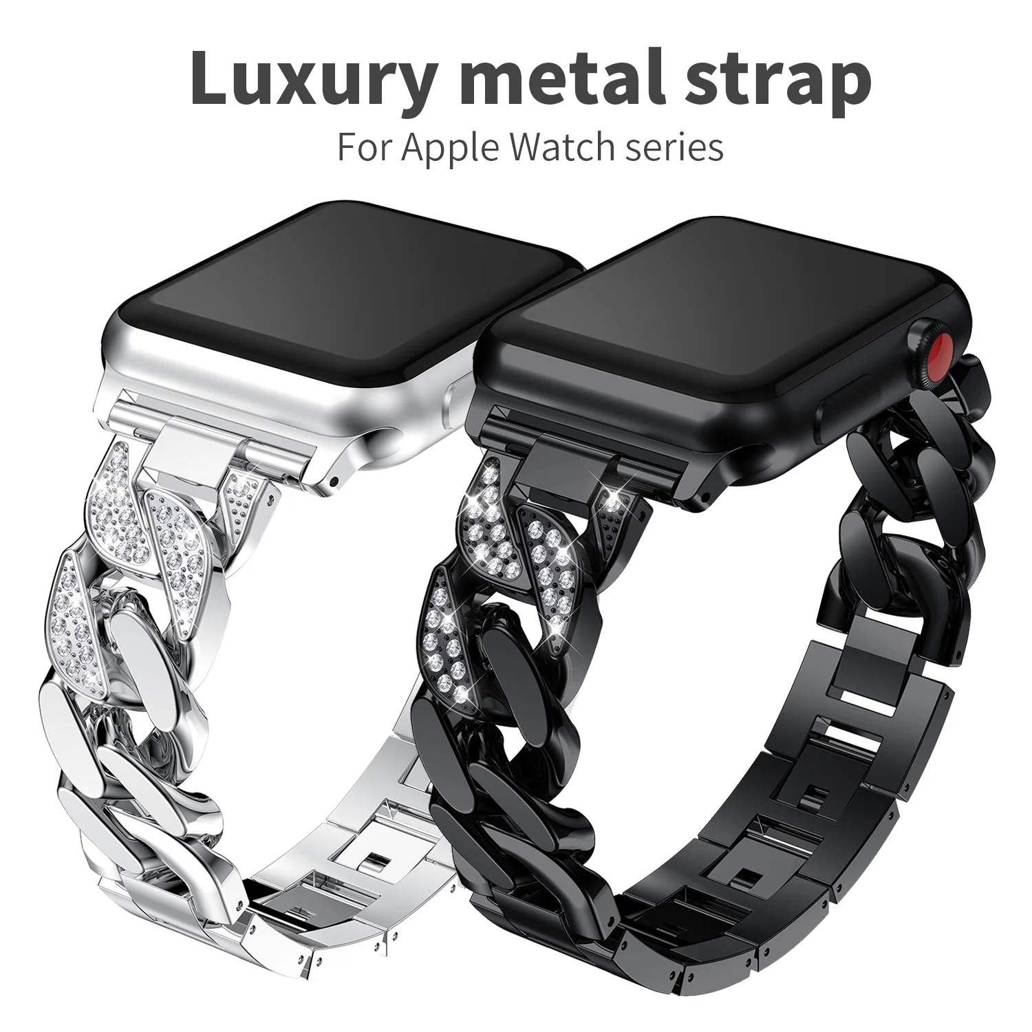 Correa de metal con incrustaciones de diamantes para Apple Watch, correa de 45mm, 49mm, 46mm, 44mm, 41mm, 40mm y 38mm, correa de moda para mujer para iwatch Series 9