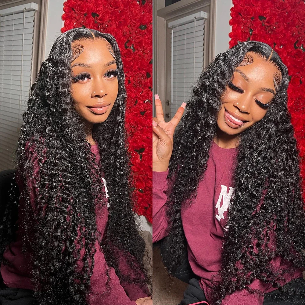 200 Density Brazilian 36 Inches Deep Wave 13x4 13x6 HD Front Transparent Human Hair Wig Curly Wave Lace Frontal Wigs For Women