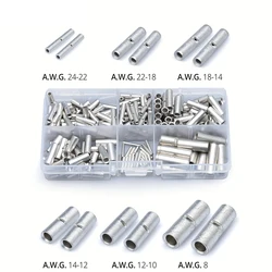 100/200 PCS Non Insulated Butt Connectors Kit Butt Splice Connectors Uninsulated Crimp Wire Connectors