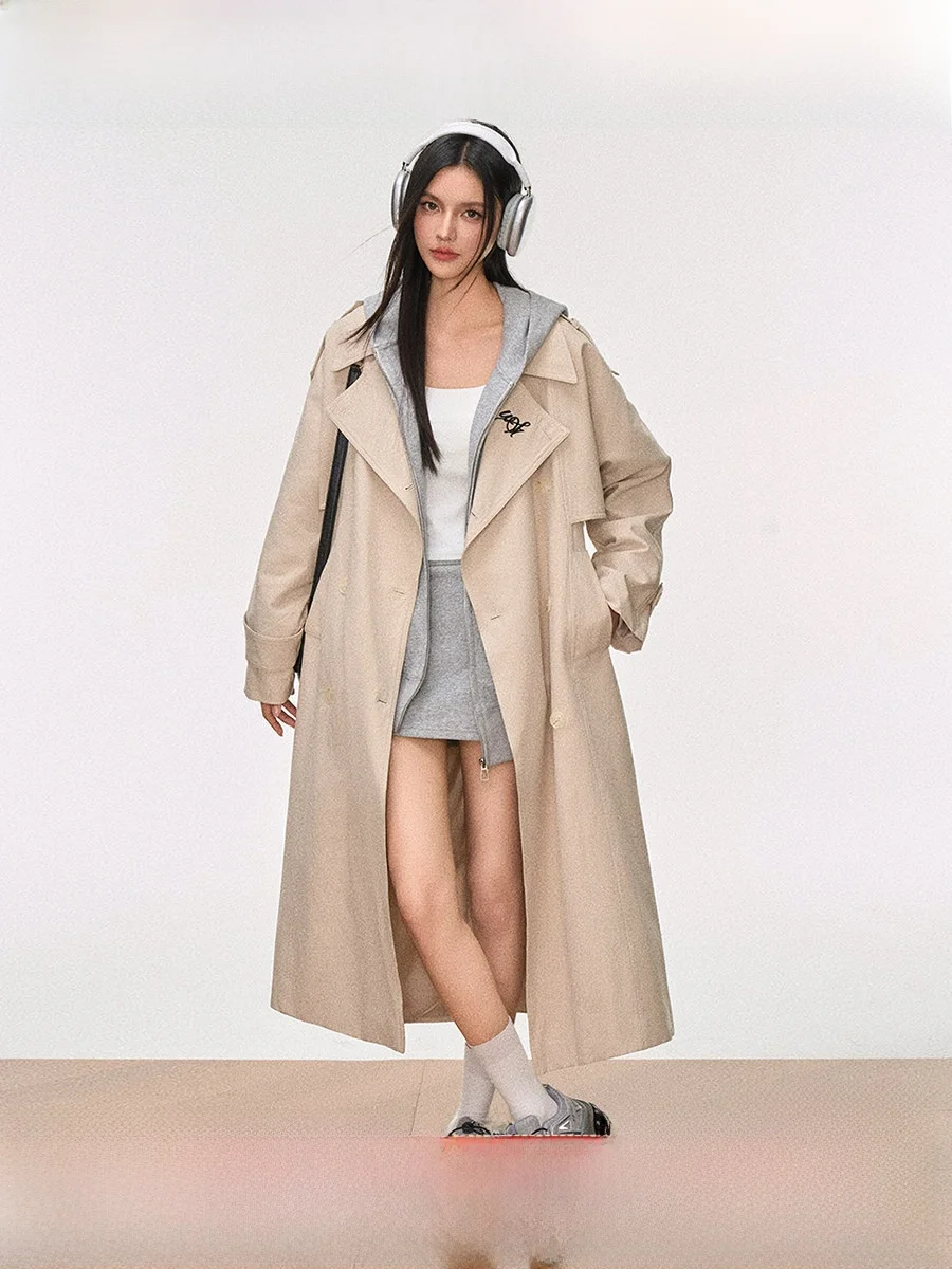 

Женское пальто средней длины Westayone 2025: Новинка, весенняя коллекция, для города и учебы, верхняя одежда с длинными рукавами, двубортное, хлопковое, размер M